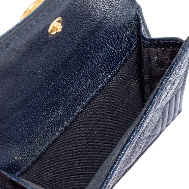 Pre Owned Chanel Blue Quilted Caviar Leather Boy Card Holder