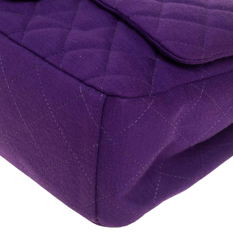 Pre Owned Chanel Purple Quilted Jersey Maxi Classic Single Flap Bag