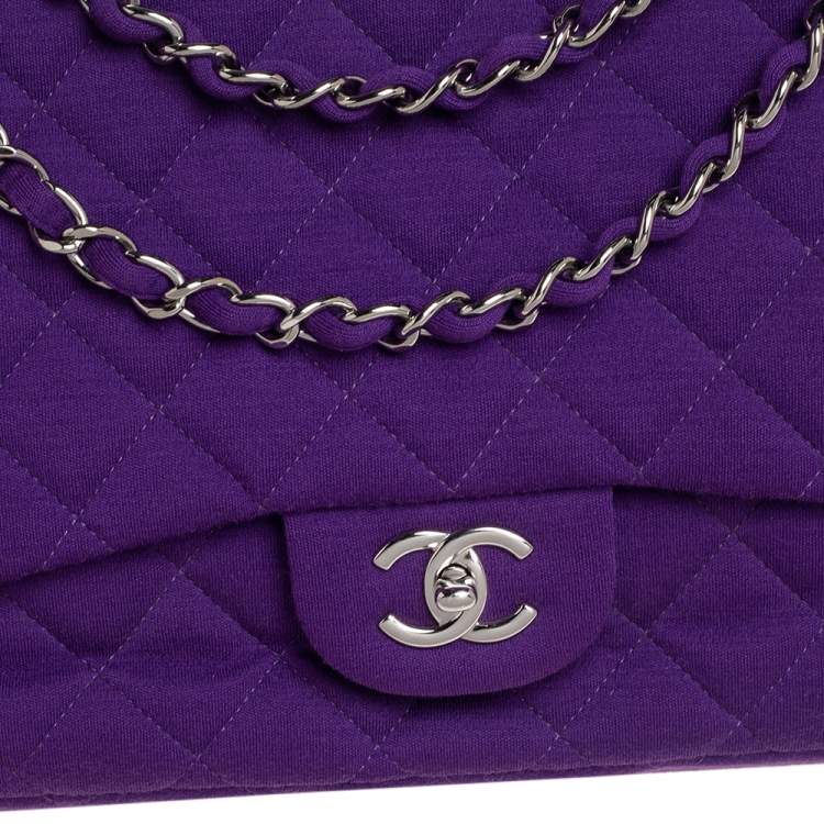Pre Owned Chanel Purple Quilted Jersey Maxi Classic Single Flap Bag
