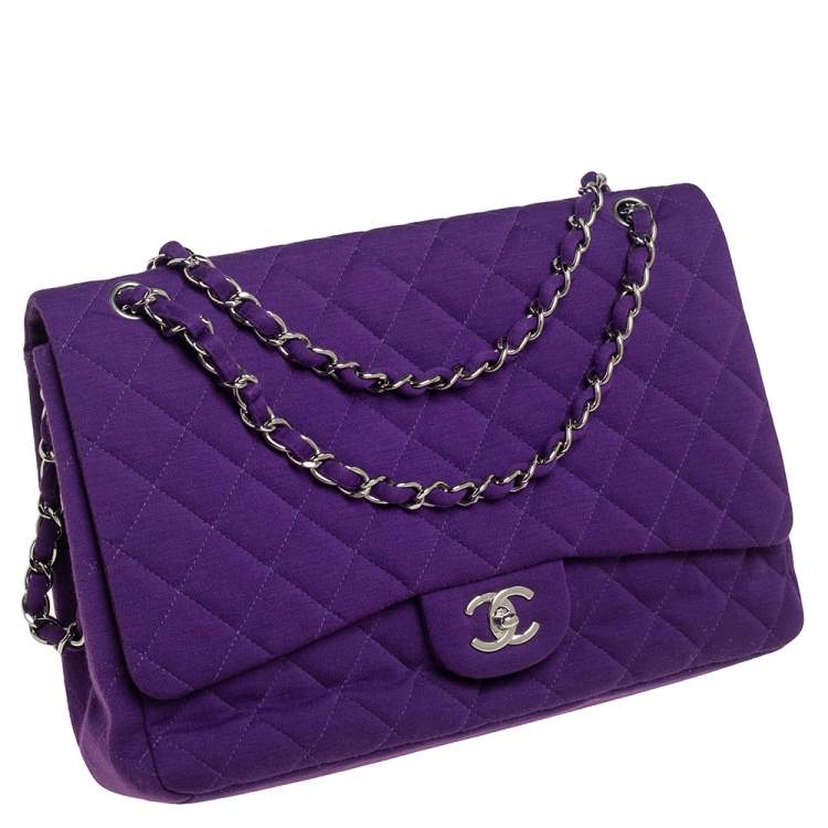 Pre Owned Chanel Purple Quilted Jersey Maxi Classic Single Flap Bag