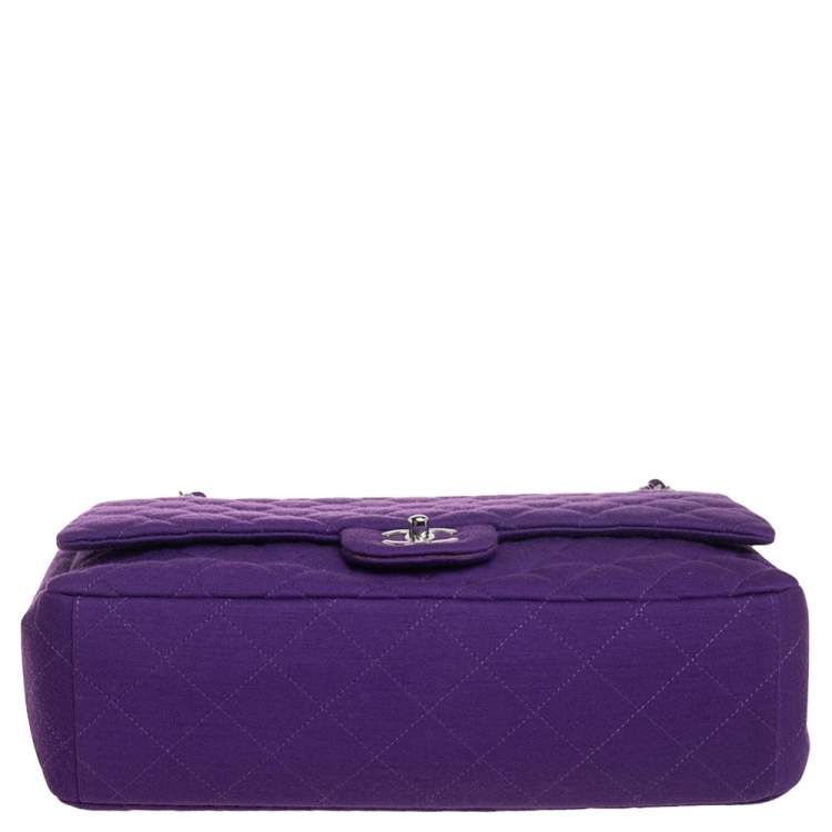 Pre Owned Chanel Purple Quilted Jersey Maxi Classic Single Flap Bag