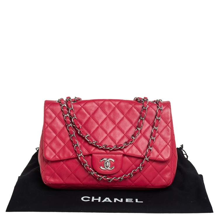Pre Owned Chanel Red Quilted Caviar Leather Classic Single Flap Bag
