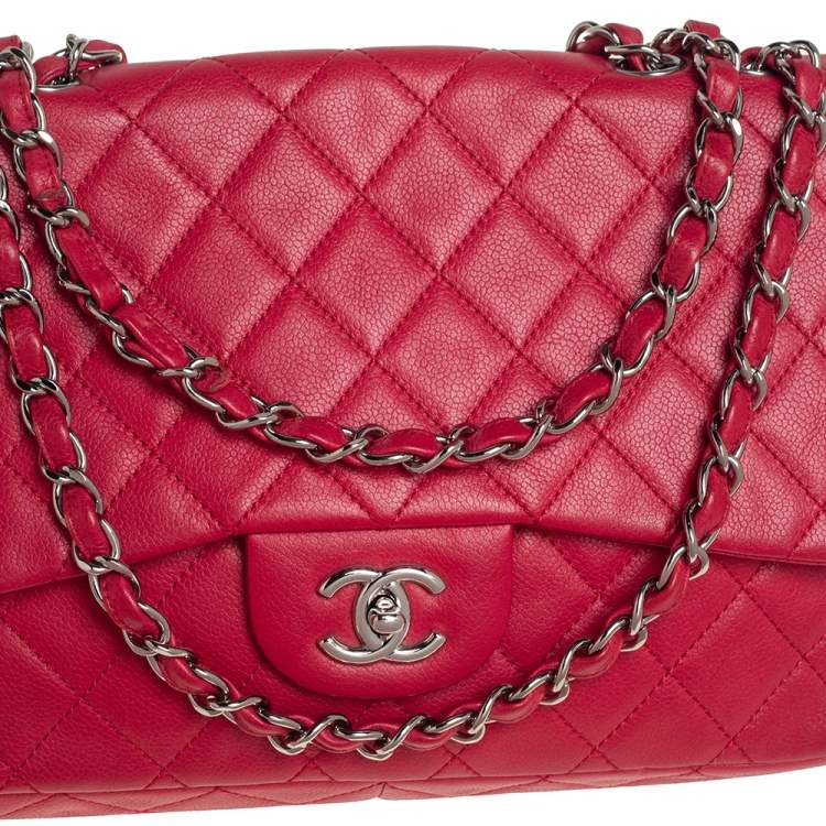 Pre Owned Chanel Red Quilted Caviar Leather Classic Single Flap Bag