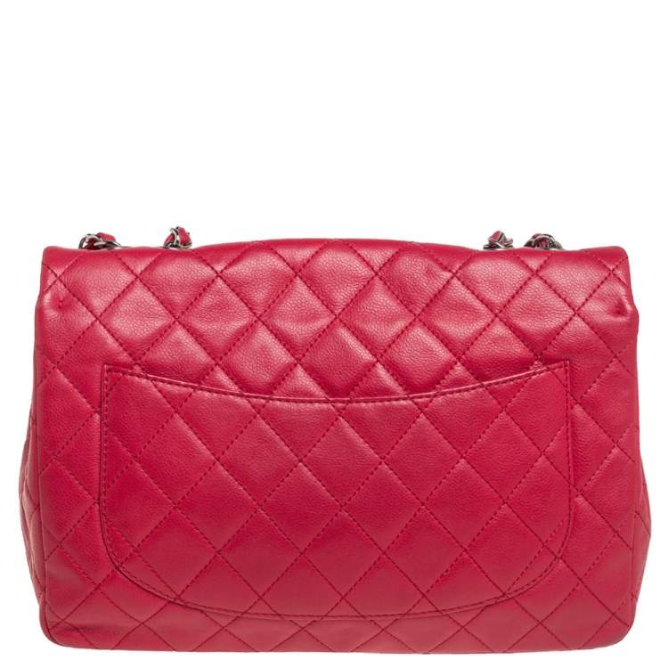 Pre Owned Chanel Red Quilted Caviar Leather Classic Single Flap Bag