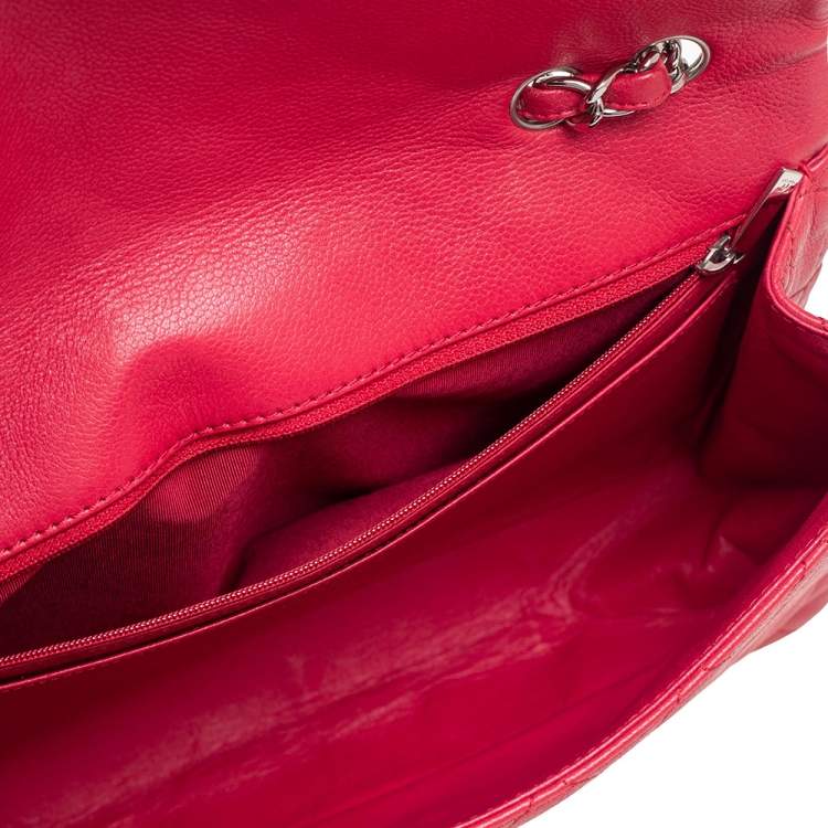 Pre Owned Chanel Red Quilted Caviar Leather Classic Single Flap Bag