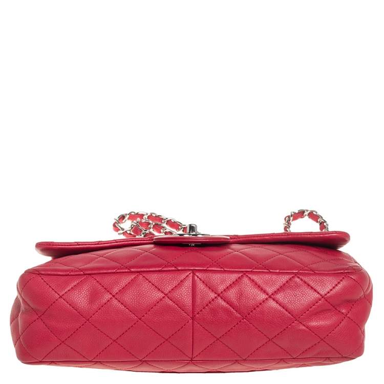 Pre Owned Chanel Red Quilted Caviar Leather Classic Single Flap Bag