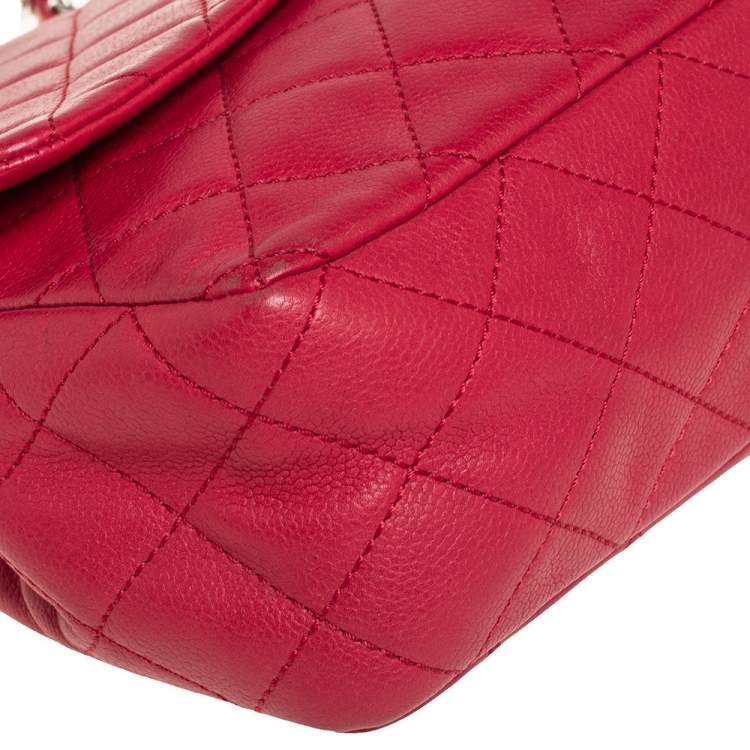 Pre Owned Chanel Red Quilted Caviar Leather Classic Single Flap Bag