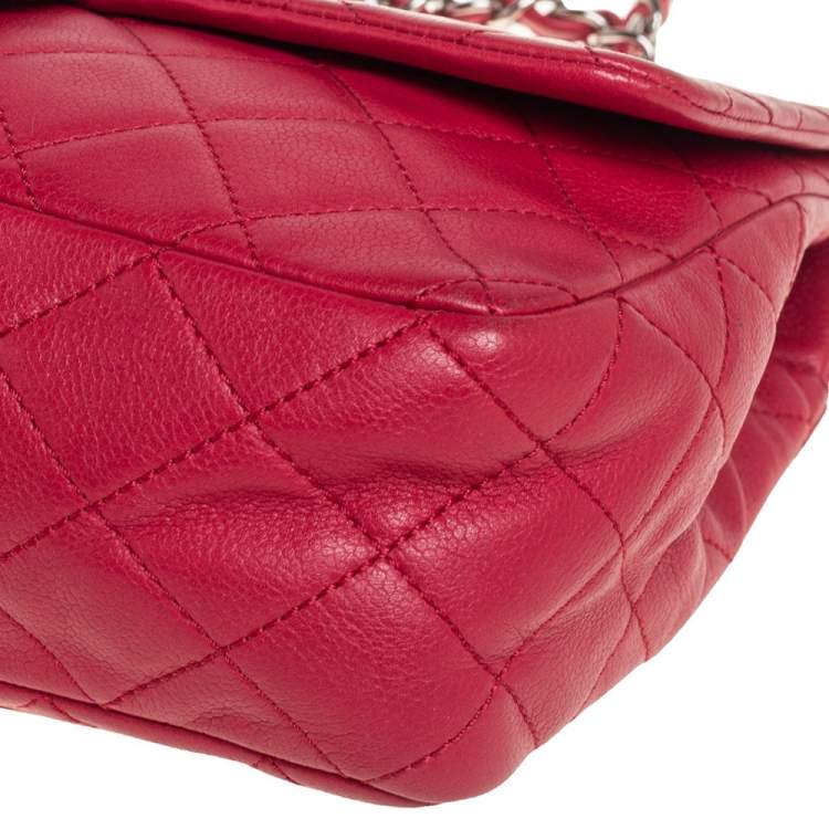 Pre Owned Chanel Red Quilted Caviar Leather Classic Single Flap Bag