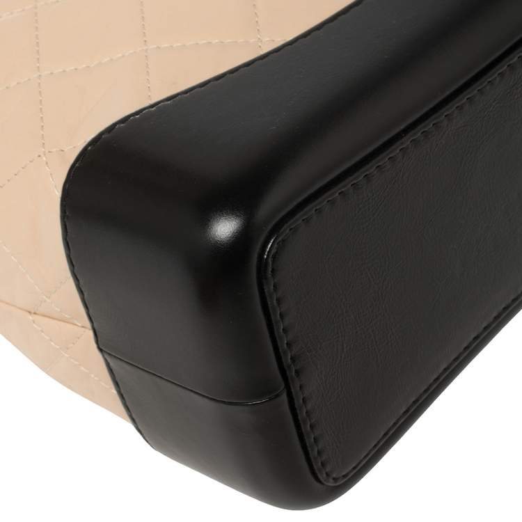 Pre Owned Chanel Beige/Black Aged Quilted Leather Small Gabrielle Backpack