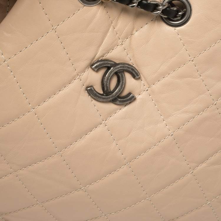 Pre Owned Chanel Beige/Black Aged Quilted Leather Small Gabrielle Backpack