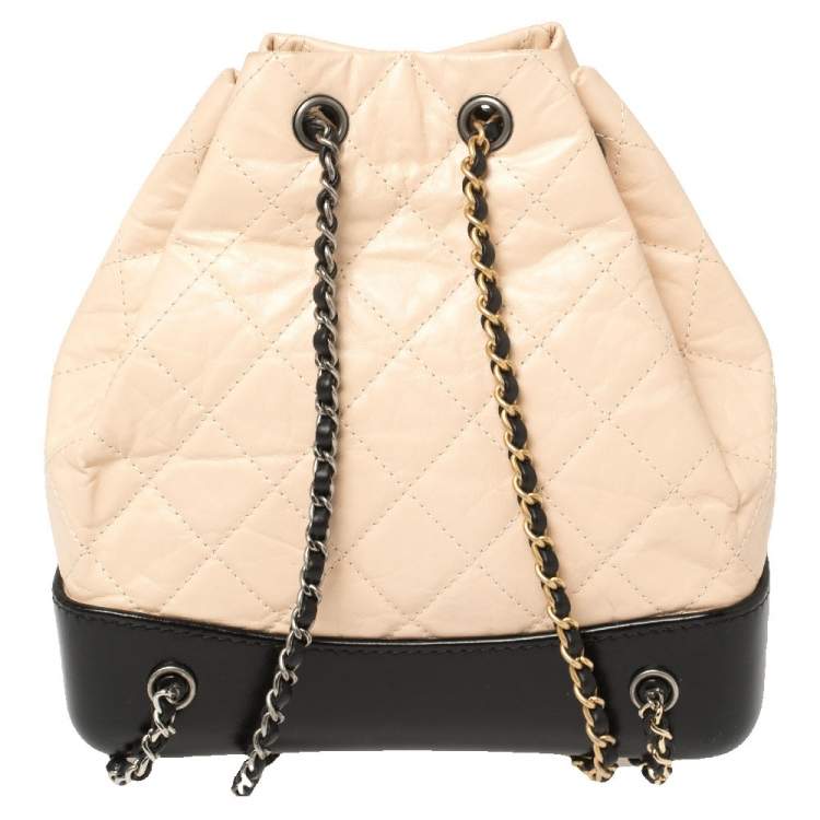 Pre Owned Chanel Beige/Black Aged Quilted Leather Small Gabrielle Backpack