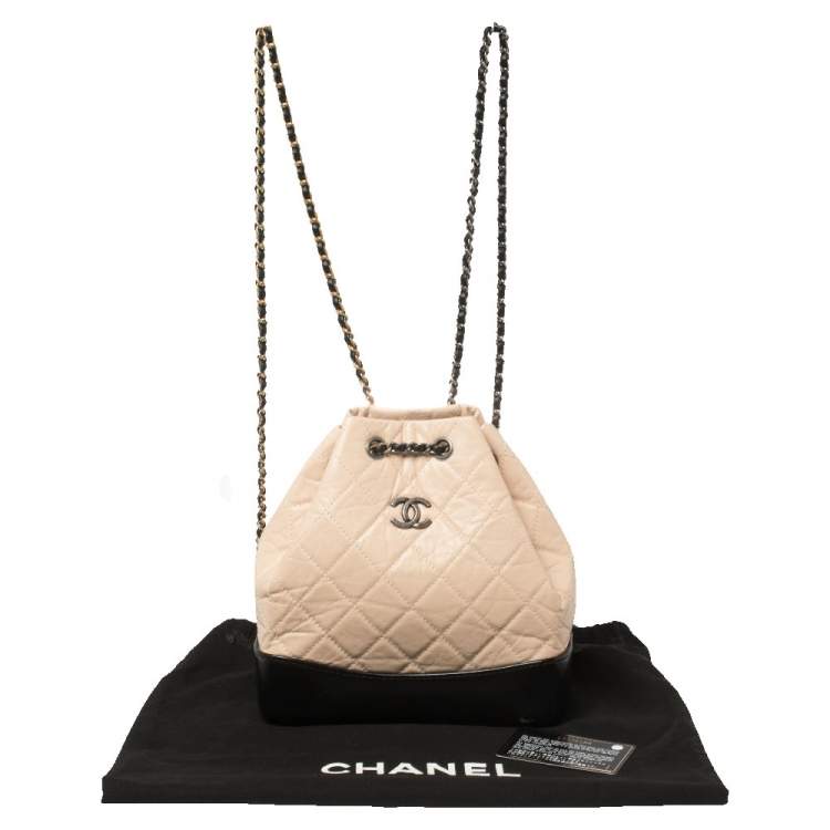 Pre Owned Chanel Beige/Black Aged Quilted Leather Small Gabrielle Backpack