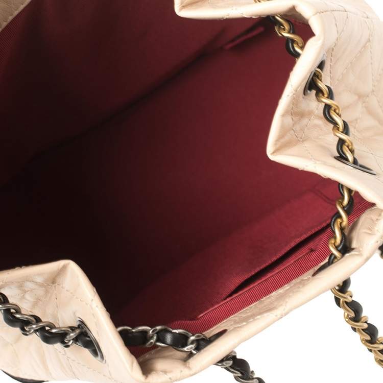 Pre Owned Chanel Beige/Black Aged Quilted Leather Small Gabrielle Backpack