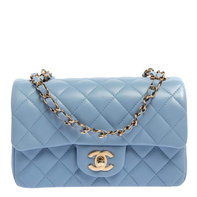 Chanel  Classic Flap Bag  Mini Rectangular  Blue Lambskin CGHW  Bagista