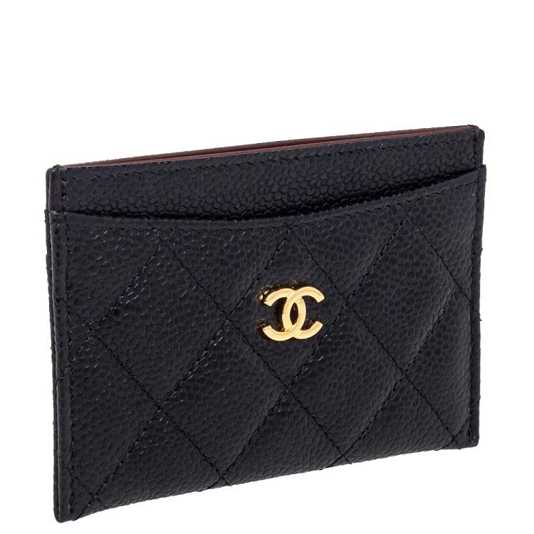 Pre Owned Chanel Black Quilted Caviar Leather Classic Card Holder