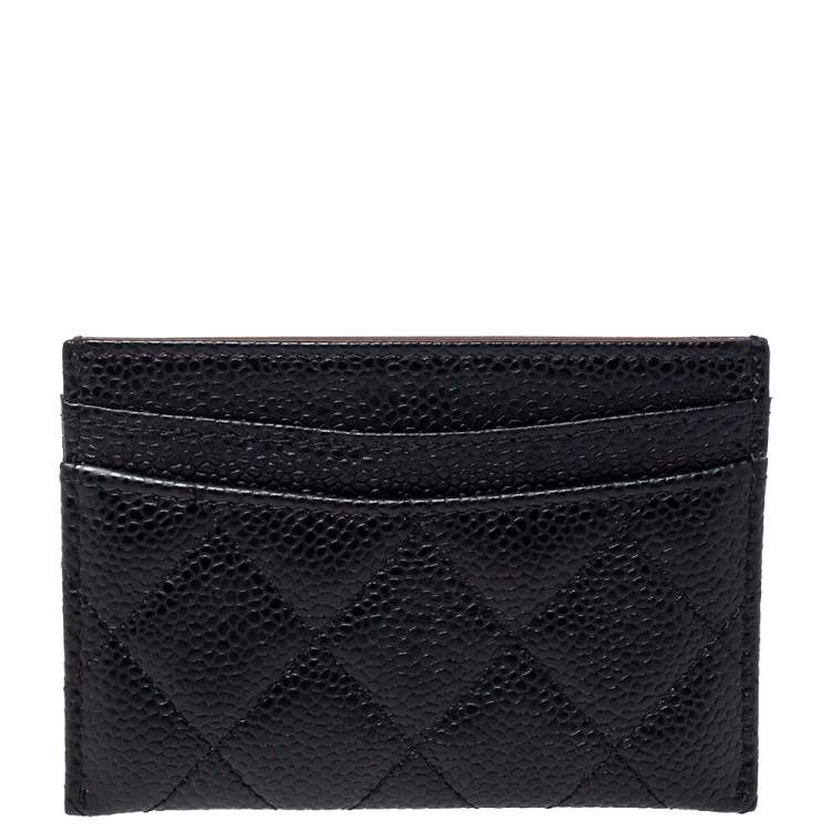 Pre Owned Chanel Black Quilted Caviar Leather Classic Card Holder