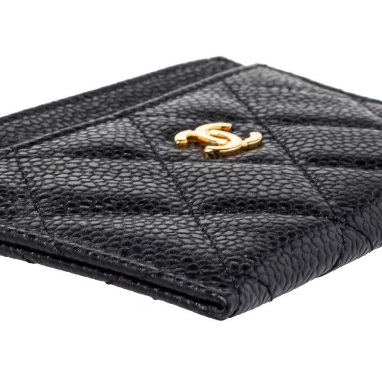 Pre Owned Chanel Black Quilted Caviar Leather Classic Card Holder