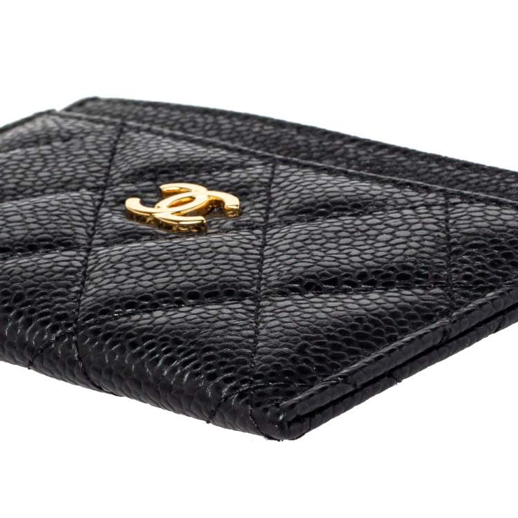 Pre Owned Chanel Black Quilted Caviar Leather Classic Card Holder