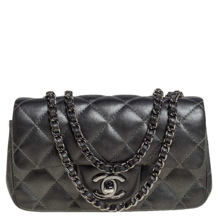 Chanel Classic Flap Bag Mini Metallic Charcoal Gray Chevre