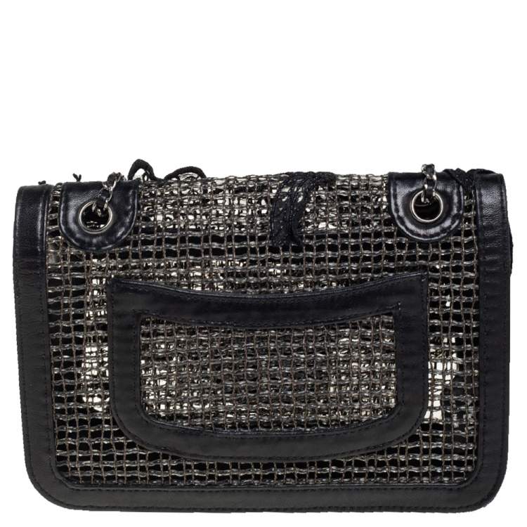 Pre Owned Chanel Black PVC Mesh And Leather Butterfly Flap Shoulder Bag