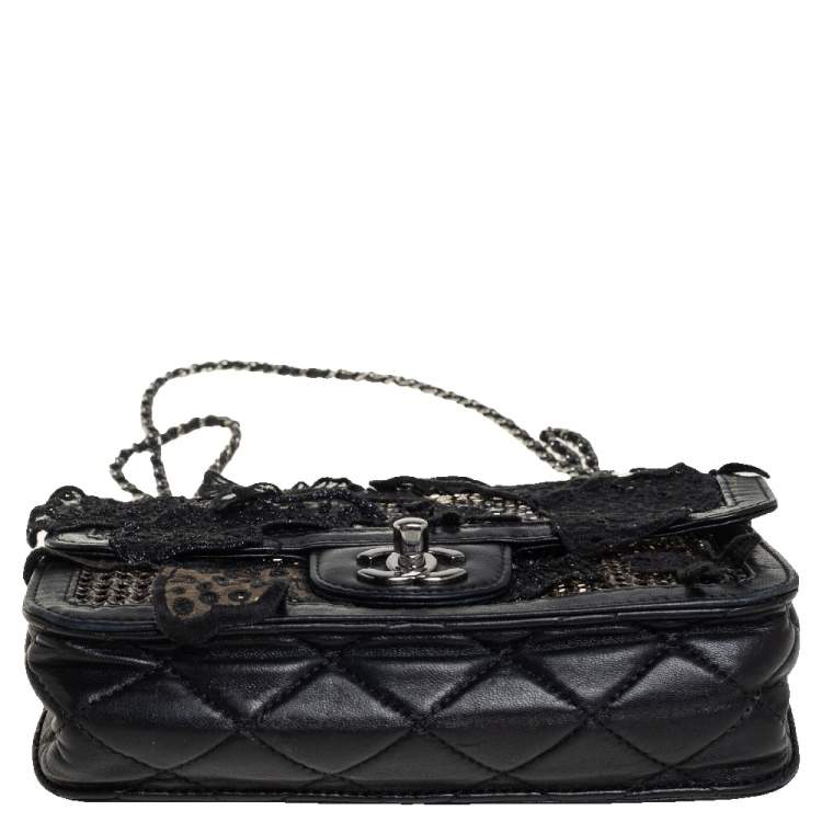 Pre Owned Chanel Black PVC Mesh And Leather Butterfly Flap Shoulder Bag