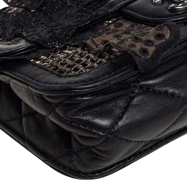 Pre Owned Chanel Black PVC Mesh And Leather Butterfly Flap Shoulder Bag