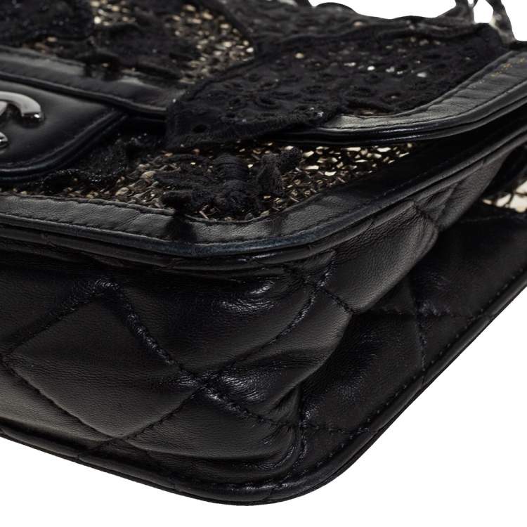 Pre Owned Chanel Black PVC Mesh And Leather Butterfly Flap Shoulder Bag