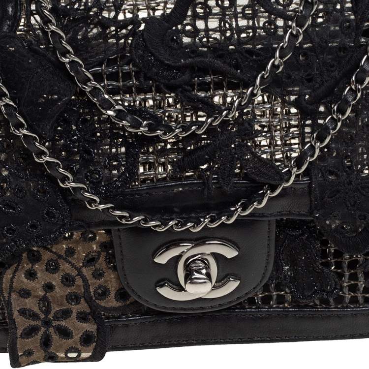 Pre Owned Chanel Black PVC Mesh And Leather Butterfly Flap Shoulder Bag