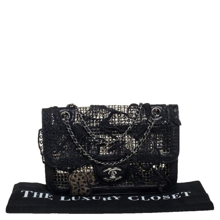 Pre Owned Chanel Black PVC Mesh And Leather Butterfly Flap Shoulder Bag