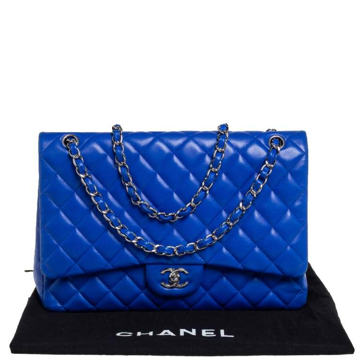 Pre Owned Chanel Blue Quilted Lambskin Leather Maxi Classic Single Flap Bag