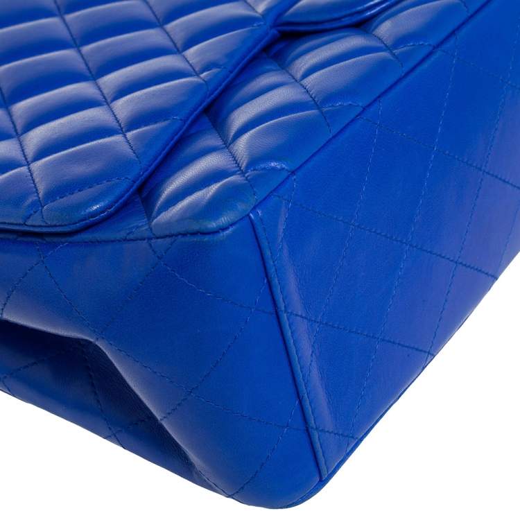 Pre Owned Chanel Blue Quilted Lambskin Leather Maxi Classic Single Flap Bag