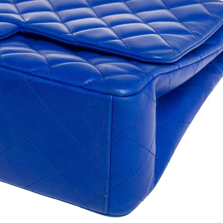 Pre Owned Chanel Blue Quilted Lambskin Leather Maxi Classic Single Flap Bag