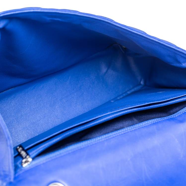 Pre Owned Chanel Blue Quilted Lambskin Leather Maxi Classic Single Flap Bag
