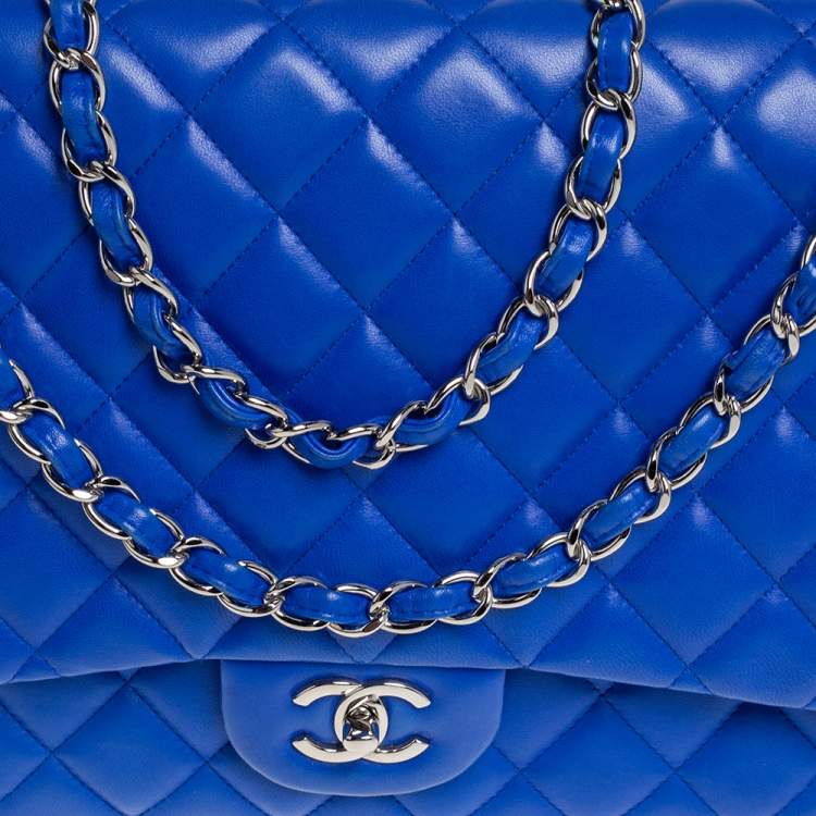 Pre Owned Chanel Blue Quilted Lambskin Leather Maxi Classic Single Flap Bag