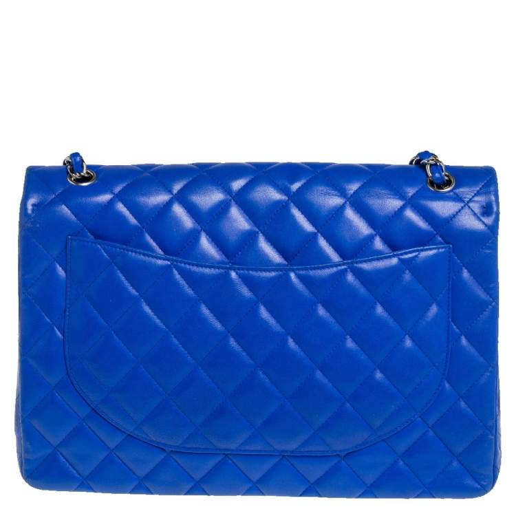 Pre Owned Chanel Blue Quilted Lambskin Leather Maxi Classic Single Flap Bag