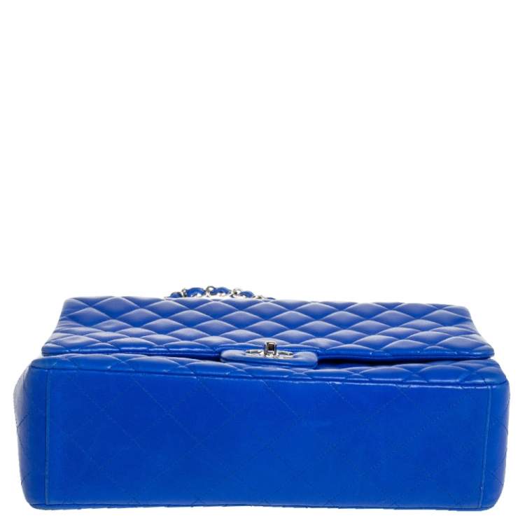 Pre Owned Chanel Blue Quilted Lambskin Leather Maxi Classic Single Flap Bag