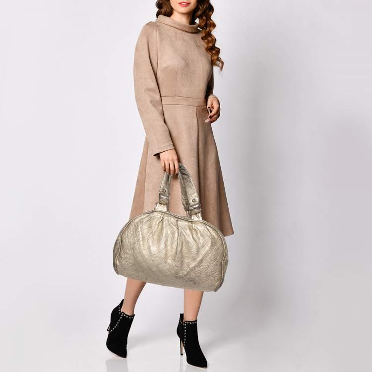 Pre Owned Chanel Gold Quilted Leather Boston Bag