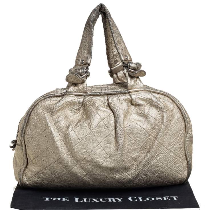 Pre Owned Chanel Gold Quilted Leather Boston Bag