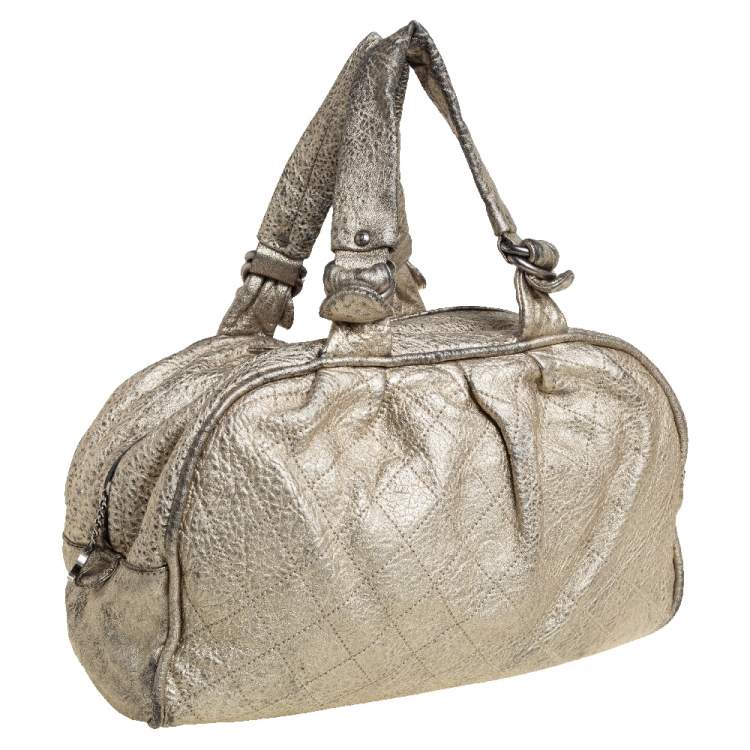 Pre Owned Chanel Gold Quilted Leather Boston Bag