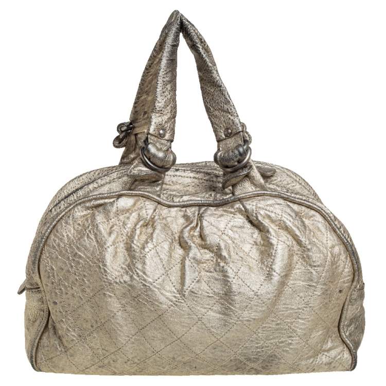 Pre Owned Chanel Gold Quilted Leather Boston Bag