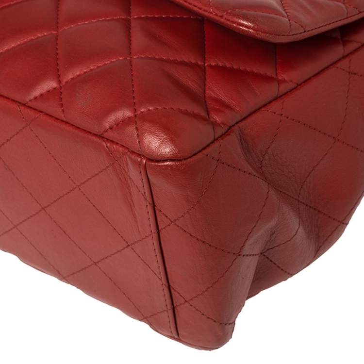 Pre Owned Chanel Red Quilted Leather Maxi Classic Double Flap Bag