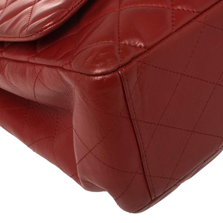 Pre Owned Chanel Red Quilted Leather Maxi Classic Double Flap Bag