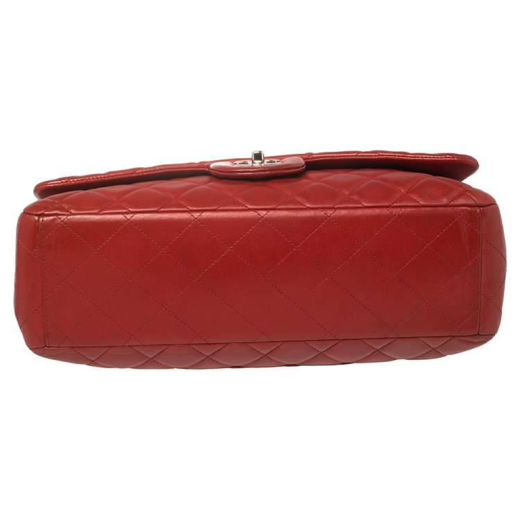 Pre Owned Chanel Red Quilted Leather Maxi Classic Double Flap Bag