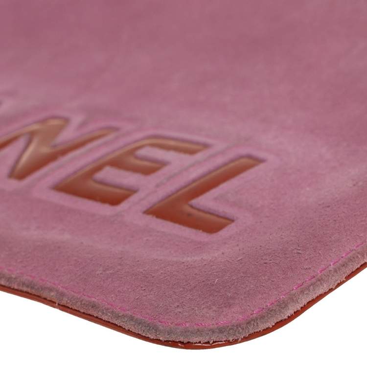 Pre Owned Chanel Pink/Brown Suede and Patent Leather Camellia Wristlet Clutch