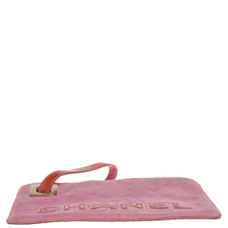 Pre Owned Chanel Pink/Brown Suede and Patent Leather Camellia Wristlet Clutch