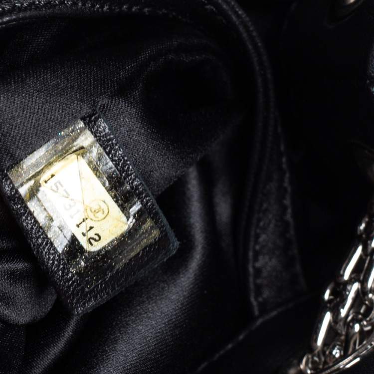 Pre Owned Chanel Black/Grey Striped Sequins and Patent Leather Small Reissue Tote