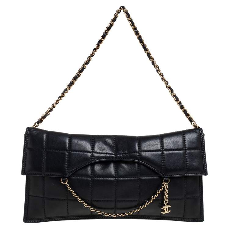 Chanel Chocolate Bar Chain Clutch Quilted Patent at 1stDibs