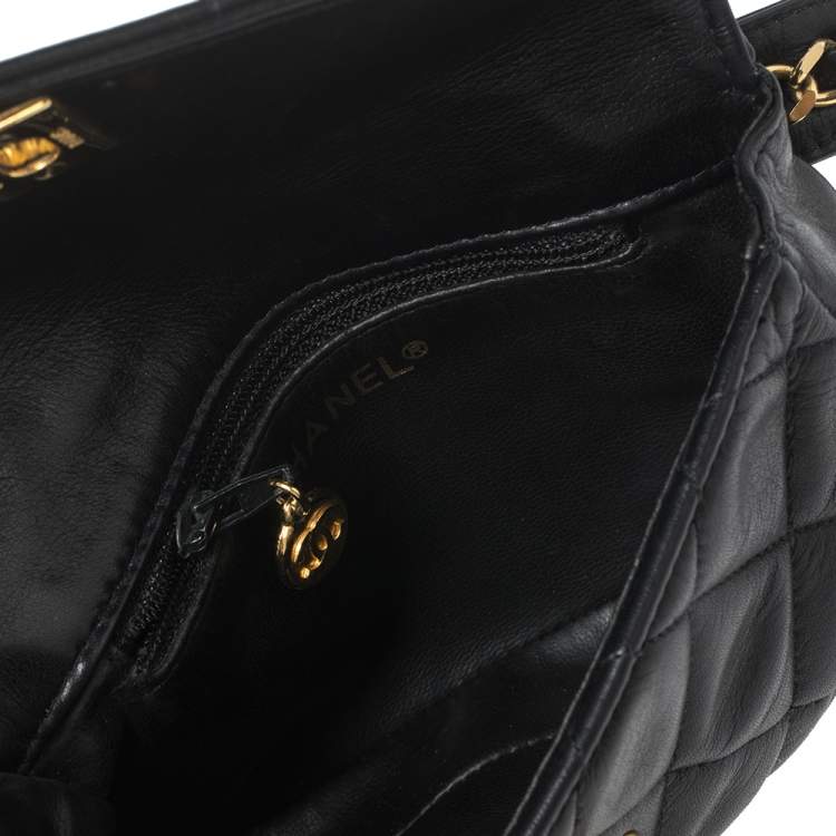 Pre Owned Chanel Black Quilted Leather Vintage Classic Chain Belt Bag