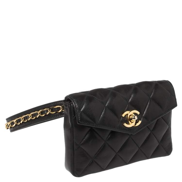 Pre Owned Chanel Black Quilted Leather Vintage Classic Chain Belt Bag