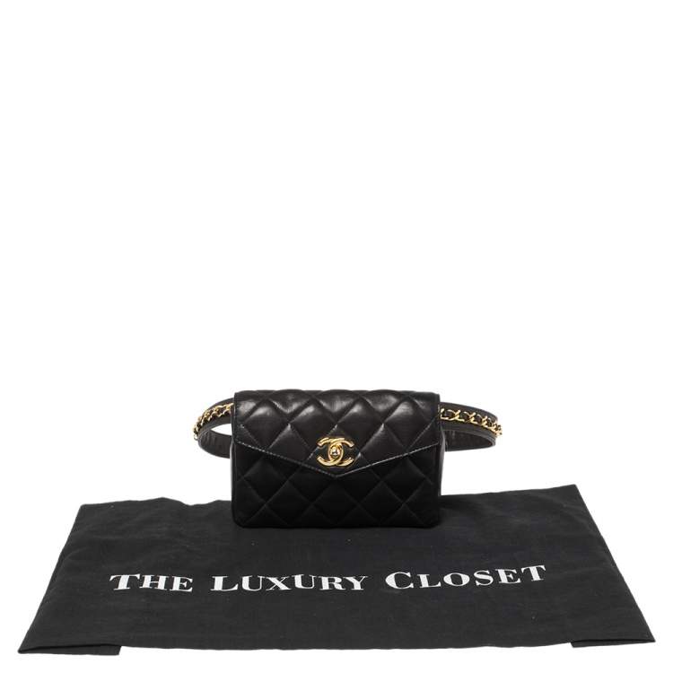Pre Owned Chanel Black Quilted Leather Vintage Classic Chain Belt Bag
